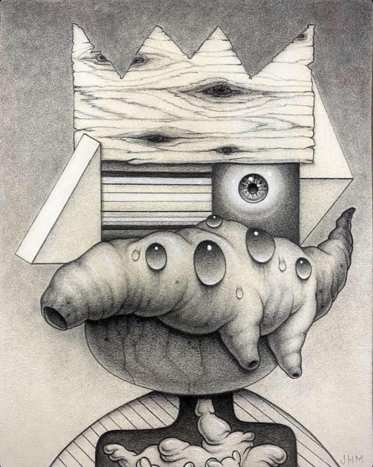 Justin Henry Miller, False King, 2019, Graphite, acrylic, and coffee on paper, 10” x 8”