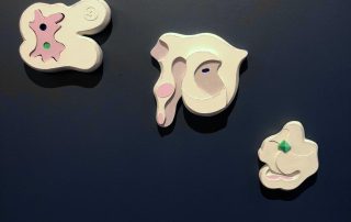 Three Leprechaun Skulls (triptych), 2017, Acrylic on foam board, 6.75” x 22” x 2.5”