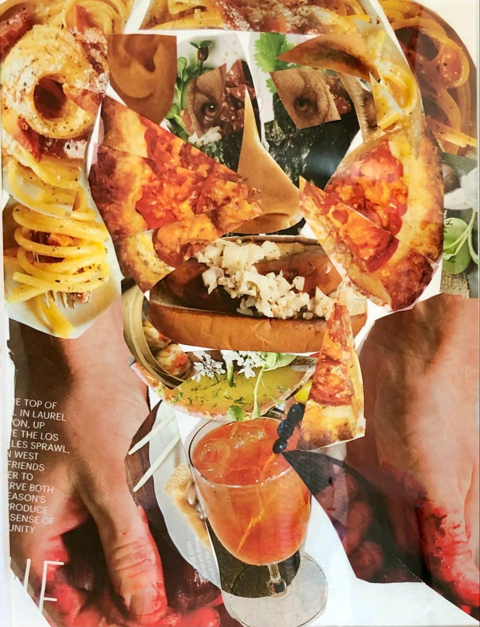 Tom S., Smiling Buffet, 2020-2021, Collage materials, 14” x 11”