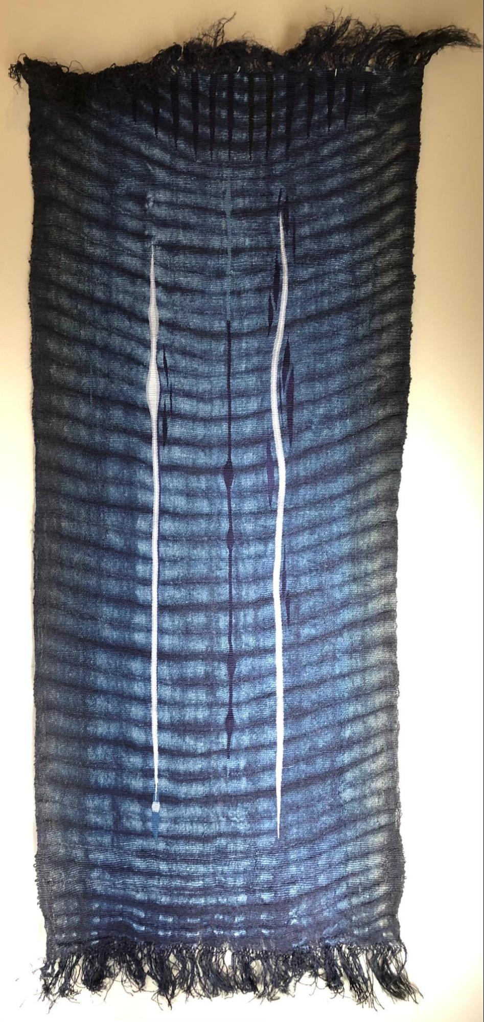 Frank Connett, Water Snake, Cotton warp weaving on agave rebozo, dyed with indigo and walnut, 67.5” x 25.5”