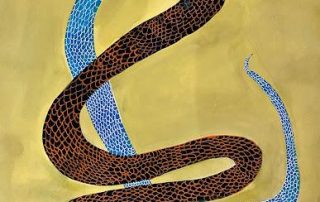 Jessie Mott, Snake-y (yellow), 2021, Gouache, water color, ink, acrylic, marker on paper, 20” x 16”