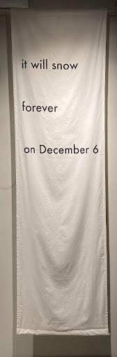 Chantal Nadeau, it will snow forever on December 6, 2021, screen print on cotton muslin fabric, 84” x 84”