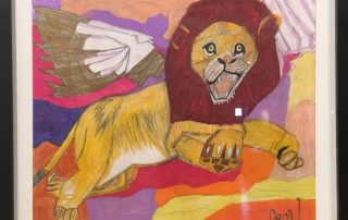 Coral Kappel, Flying Lion, 2022, color pencil on paper, 18” x 22”