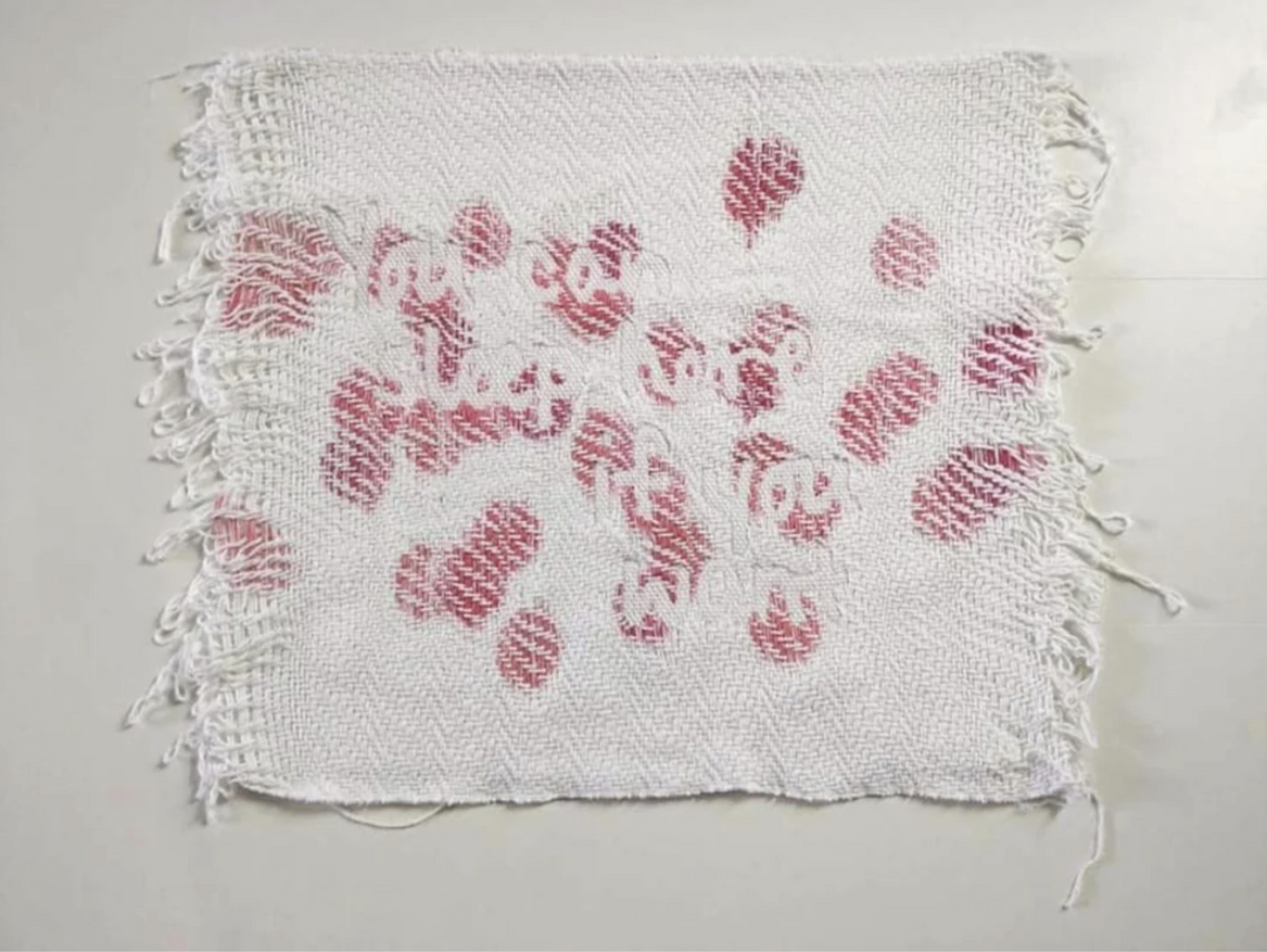 Savannah Jubic, You Can Sleep Here, 2021, warp painted cotton double weave, 23.5” x 29”