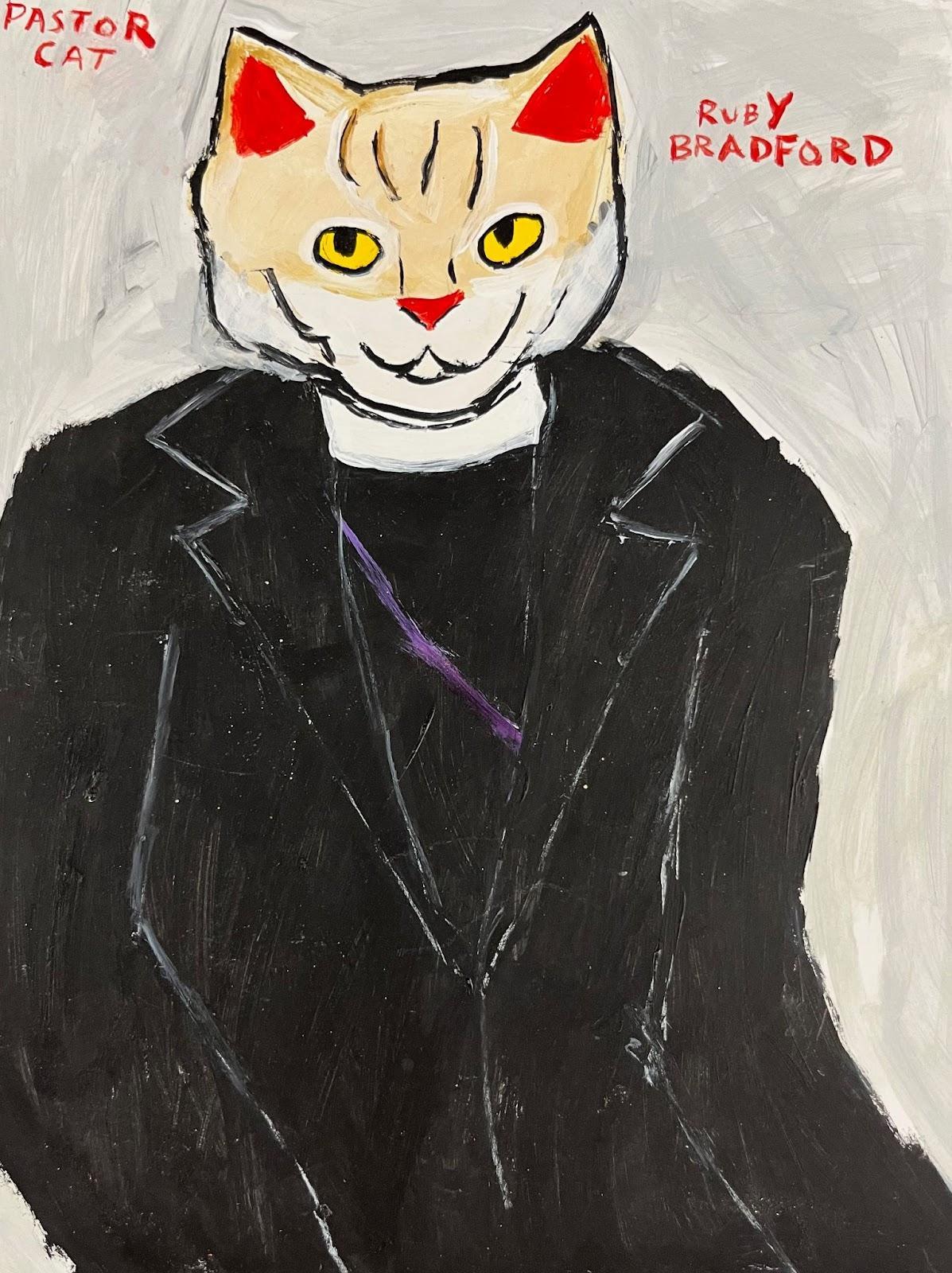 Ruby Bradford, Pastor Cat I, 2022, acrylic on illustration board, 14” x 11”